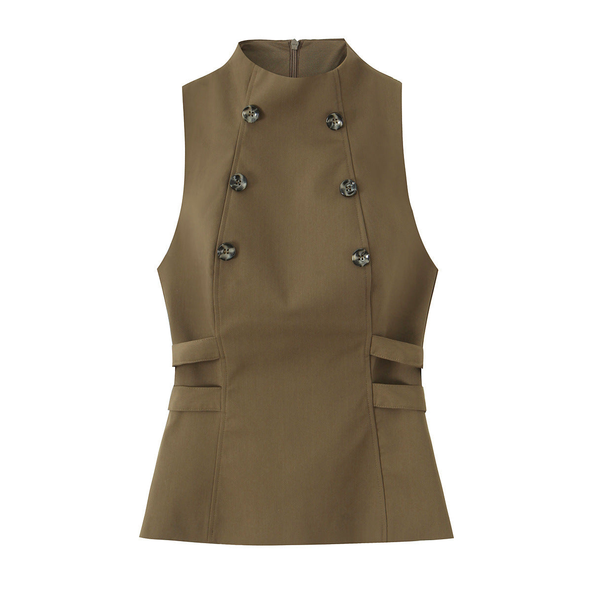 Street button sleeveless top for women's clothing