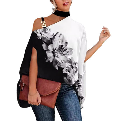 Summer Strapless Batwing Sleeve Printed Shirt Women's Blouse Lady Top