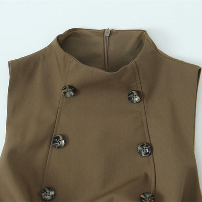 Street button sleeveless top for women's clothing