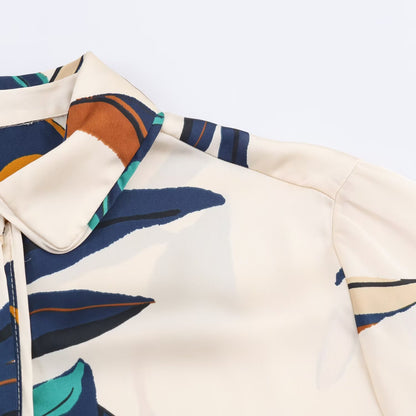 Commuting style floral print silk textured shirt