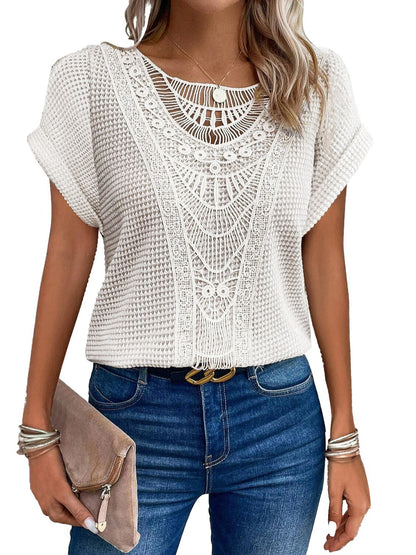 New independent station lace patchwork short sleeved t-shirt for cross-border women's wear