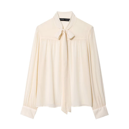 Bow collar chiffon top