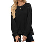 Simple Solid Color Ribbed Crew Neck Long Sleeve Loose Sweatshirt Women's Top