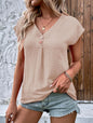 Fashionable Solid Color Buttoned Short Sleeve Top for Women Casual Wear