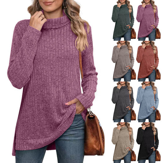 Solid color high neck T-shirt top for women