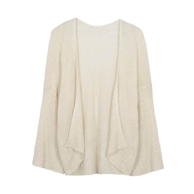 Lightweight Knit Cardigan Coat for Women Summer Loose  Long Sleeve Ice Silk Sun Protection Outerwear, Air Conditioning Shirt, Trendy