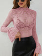 Fashionable Pineapple Floral Lace Slim Fit Flared Sleeve Top for Women