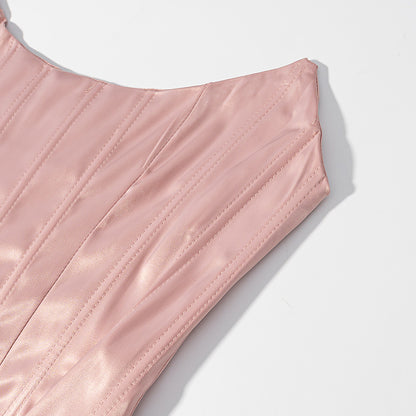 Spicy girl solid color fishbone shaping sexy strapless top