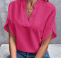 Casual Solid Color V-Neck Loose Shirt Top for Women