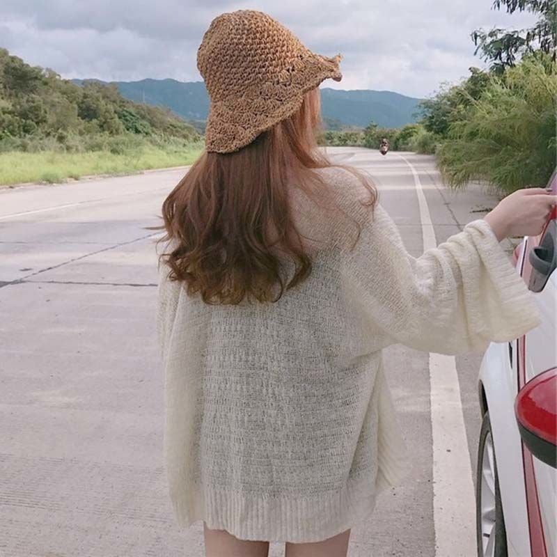 Lightweight Knit Cardigan Coat for Women Summer Loose  Long Sleeve Ice Silk Sun Protection Outerwear, Air Conditioning Shirt, Trendy