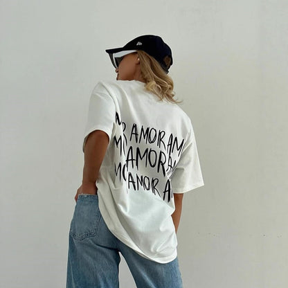 Causal Short Sleeve T-Shirt for WomenStyle Printed Round Neck Tee Simple and Versatile Fashion Brand Length Top