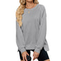 Simple Solid Color Ribbed Crew Neck Long Sleeve Loose Sweatshirt Women's Top