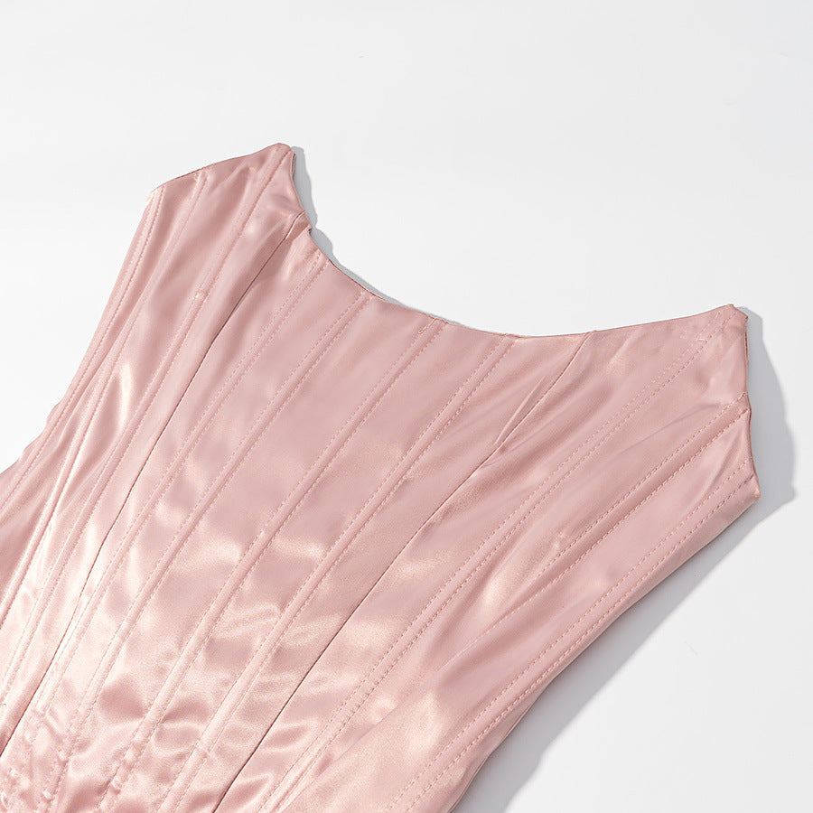 Spicy girl solid color fishbone shaping sexy strapless top