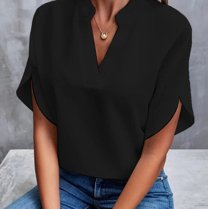 Casual Solid Color V-Neck Loose Shirt Top for Women