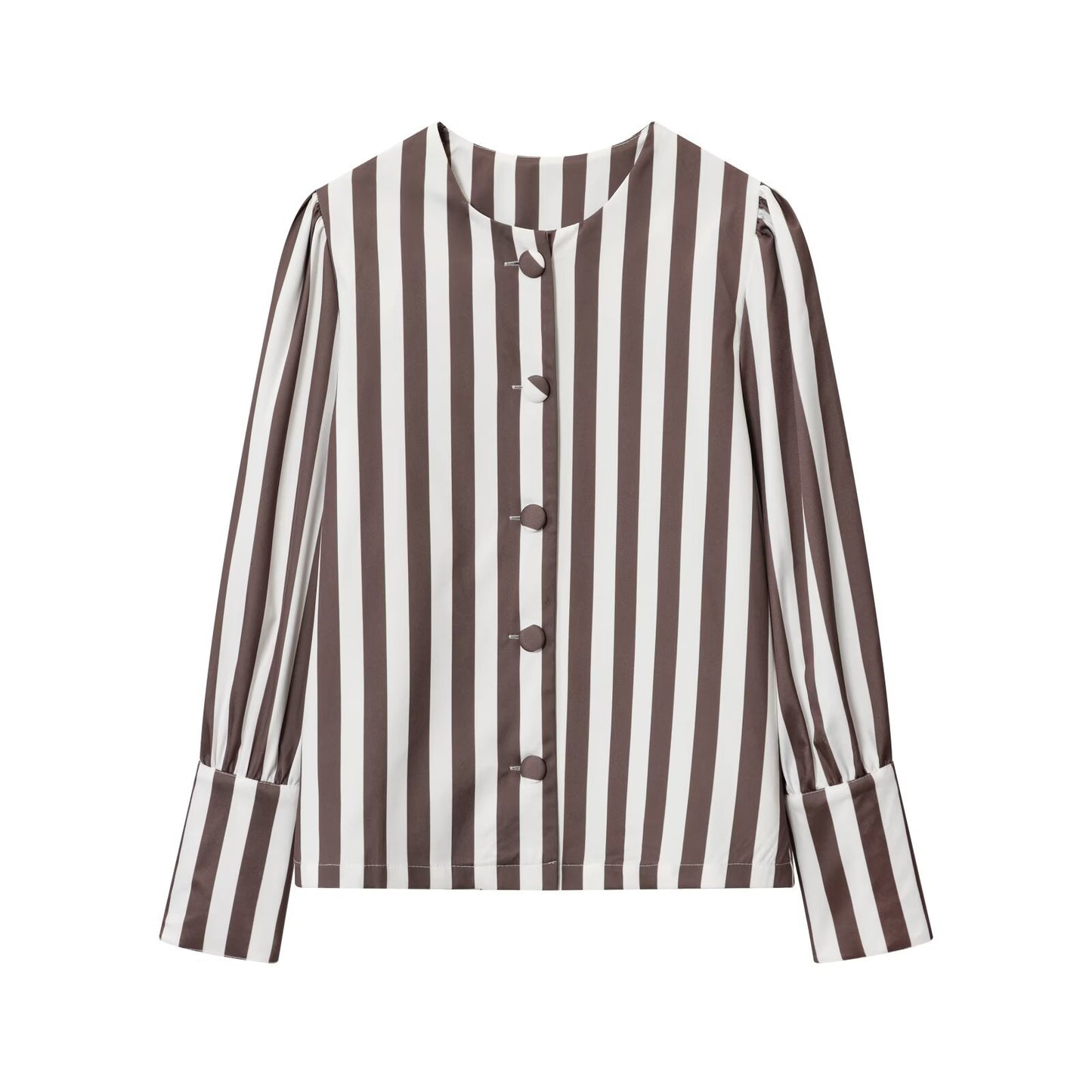 Round neck versatile striped bubble sleeve top