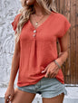 Fashionable Solid Color Buttoned Short Sleeve Top for Women Casual Wear