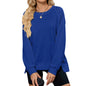 Simple Solid Color Ribbed Crew Neck Long Sleeve Loose Sweatshirt Women's Top