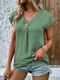 Fashionable Solid Color Buttoned Short Sleeve Top for Women Casual Wear