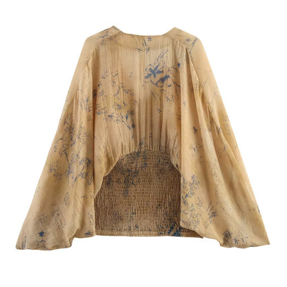 V-neck printed long sleeved top