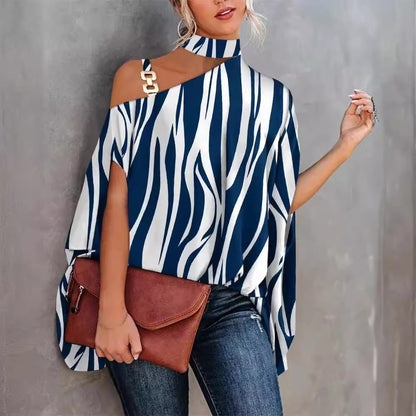 Summer Strapless Batwing Sleeve Printed Shirt Women's Blouse Lady Top