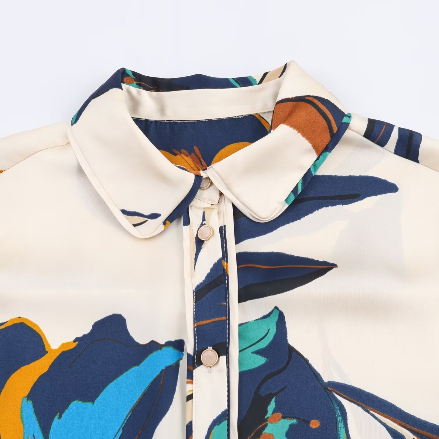 Commuting style floral print silk textured shirt