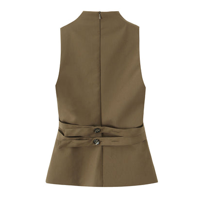 Street button sleeveless top for women's clothing