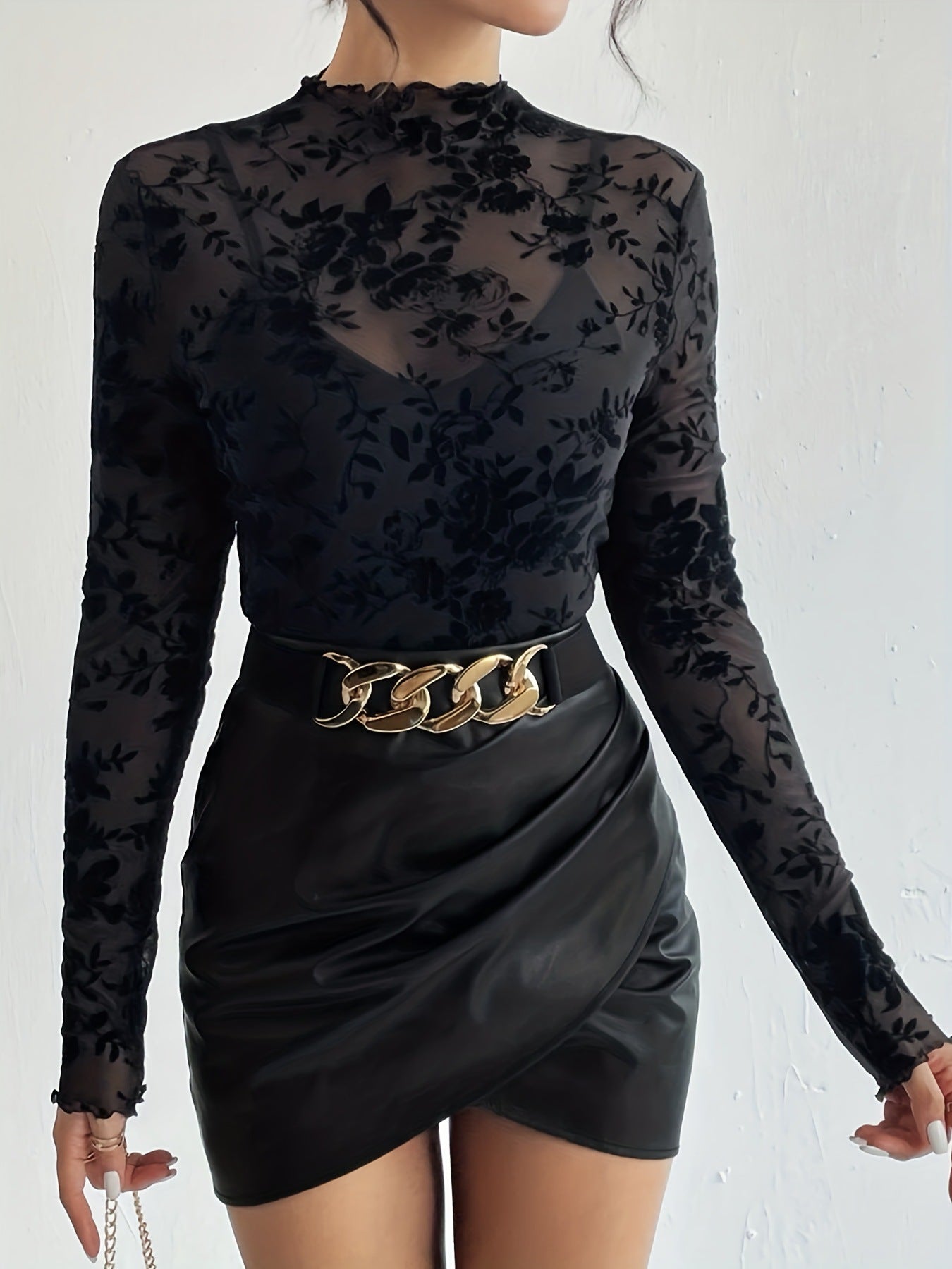 Single-Layer Sleeveless Lace Collar Mesh Underwear Top Women's T-Shirt Elegant Commute Style