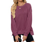 Simple Solid Color Ribbed Crew Neck Long Sleeve Loose Sweatshirt Women's Top