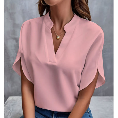 Casual Solid Color V-Neck Loose Shirt Top for Women