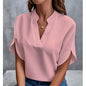Casual Solid Color V-Neck Loose Shirt Top for Women