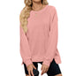 Simple Solid Color Ribbed Crew Neck Long Sleeve Loose Sweatshirt Women's Top