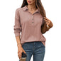 Solid color lapel button loose long sleeved top for women