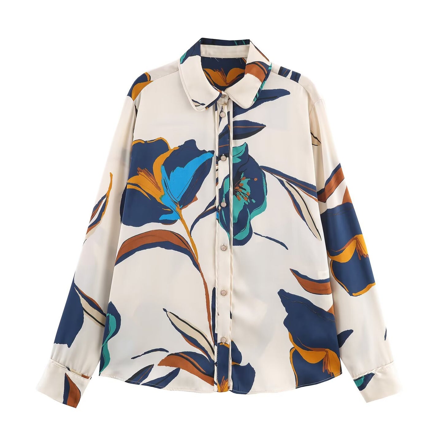 Commuting style floral print silk textured shirt