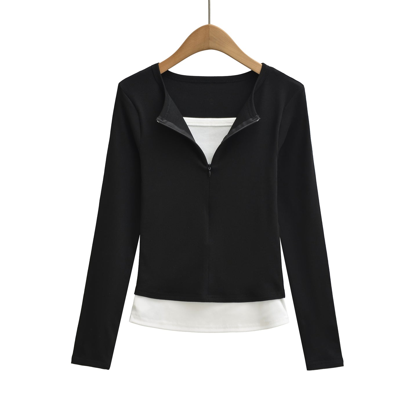 Splicing fake two piece sports long sleeved T-shirt