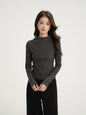 Apricot Half-Zip Thermal Long Sleeve T-Shirt for Women, Stand Collar, Slim Fit, Thickened Inner Layer Base Layer Shirt