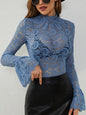 Fashionable Pineapple Floral Lace Slim Fit Flared Sleeve Top for Women