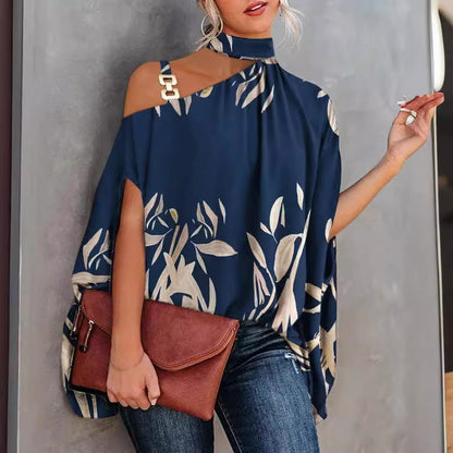 Summer Strapless Batwing Sleeve Printed Shirt Women's Blouse Lady Top