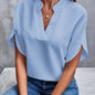 Casual Solid Color V-Neck Loose Shirt Top for Women