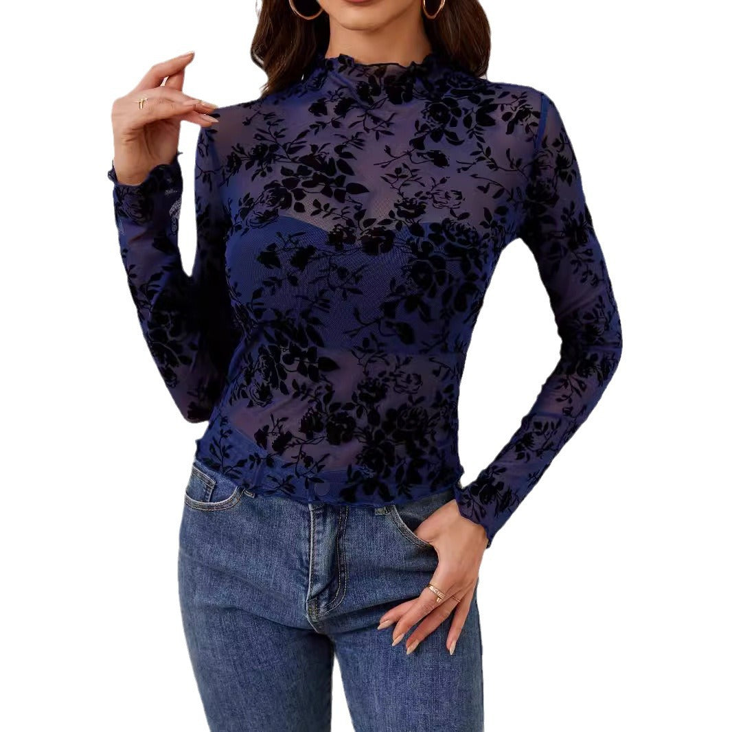 Single-Layer Sleeveless Lace Collar Mesh Underwear Top Women's T-Shirt Elegant Commute Style