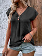 Fashionable Solid Color Buttoned Short Sleeve Top for Women Casual Wear