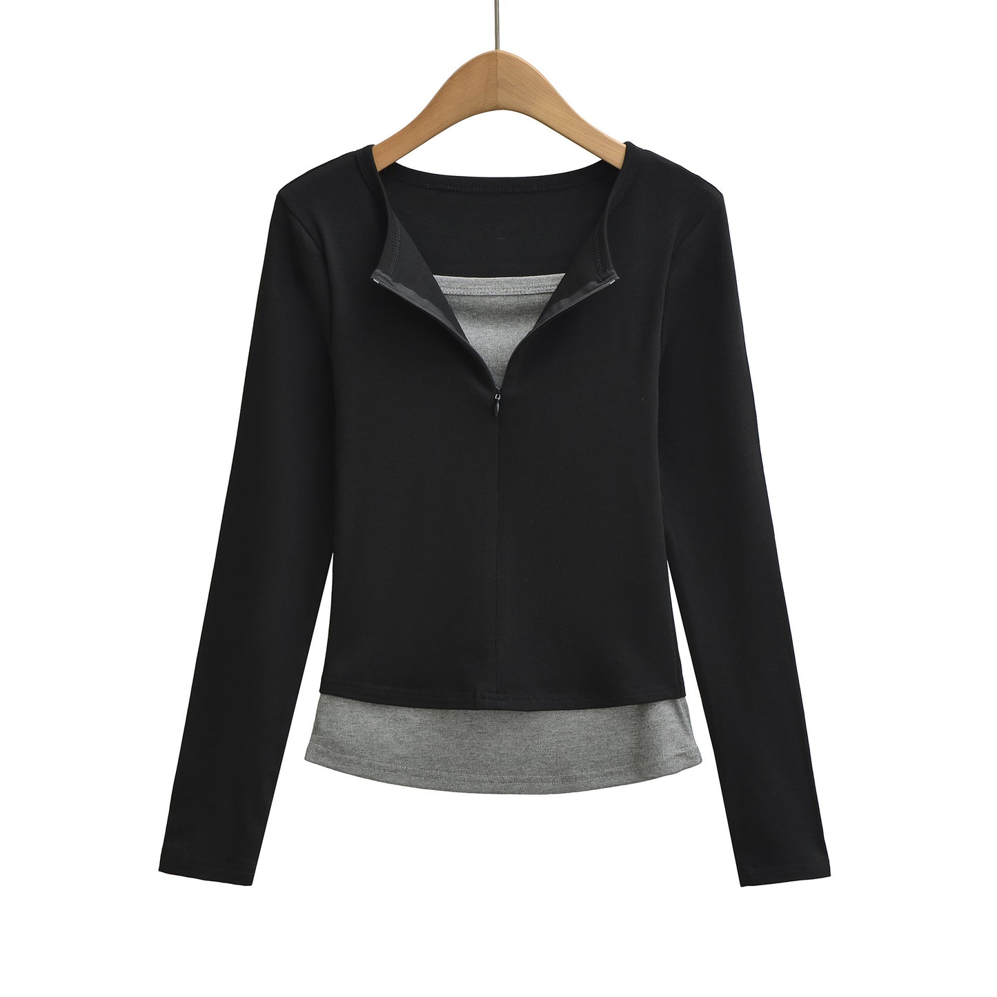 Splicing fake two piece sports long sleeved T-shirt