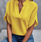 Casual Solid Color V-Neck Loose Shirt Top for Women