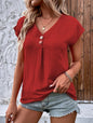 Fashionable Solid Color Buttoned Short Sleeve Top for Women Casual Wear