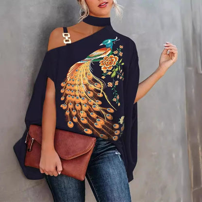 Summer Strapless Batwing Sleeve Printed Shirt Women's Blouse Lady Top
